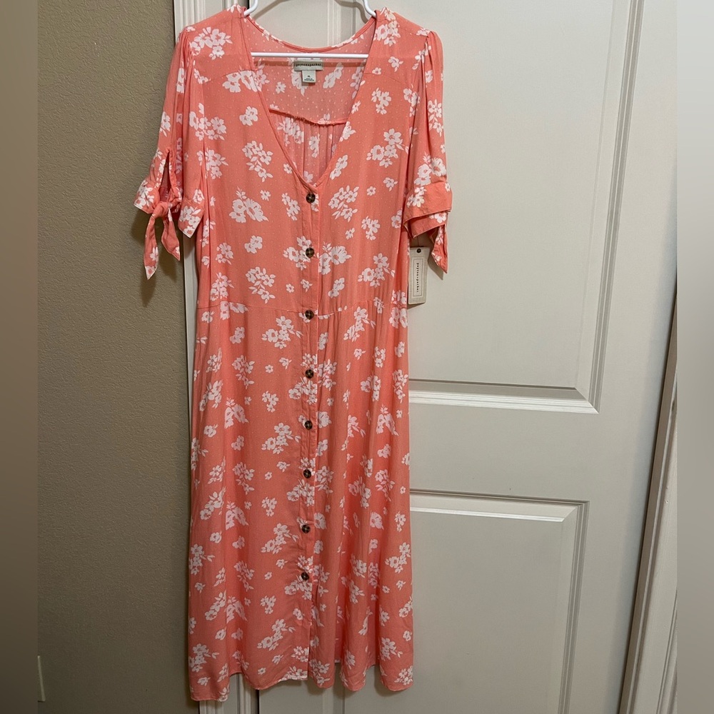 Peachy floral Buttoned Midi Sundress by Peyton and Parker